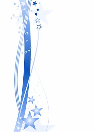 Blue wavy lines and stars forming a festive border on white. Stock Photo - Budget Royalty-Free & Subscription, Code: 400-04746030