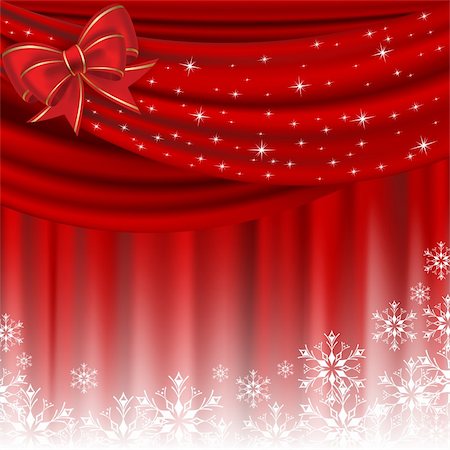 red and gold fabric for curtains - Christmas background with red curtain and bow Stock Photo - Budget Royalty-Free & Subscription, Code: 400-04747675