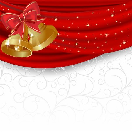 red and gold fabric for curtains - Christmas background with red curtain and gold bell Stock Photo - Budget Royalty-Free & Subscription, Code: 400-04747678