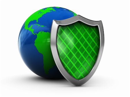 firewall white guard - 3d illustration of earth globe protected with green shield Stock Photo - Budget Royalty-Free & Subscription, Code: 400-04748722