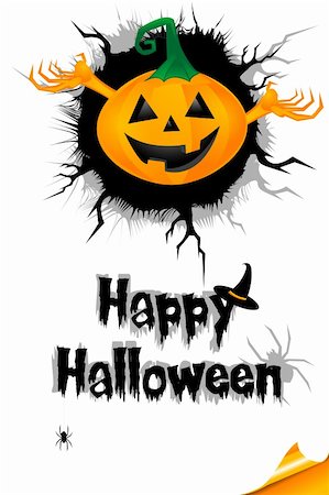 simsearch:400-05325412,k - illustration of halloween pumpkin coming out of torn paper to wish happy halloween Stock Photo - Budget Royalty-Free & Subscription, Code: 400-04748767