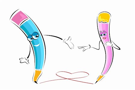 illustration of pencils in romantic mood making heart Stock Photo - Budget Royalty-Free & Subscription, Code: 400-04748780