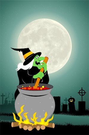 simsearch:400-03936196,k - illustration of witch cooking in halloween night Stock Photo - Budget Royalty-Free & Subscription, Code: 400-04748797