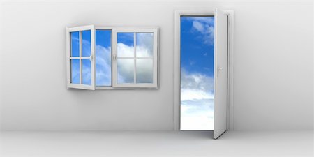 simsearch:400-07820254,k - Open window and door on a blue sky Stock Photo - Budget Royalty-Free & Subscription, Code: 400-04749347