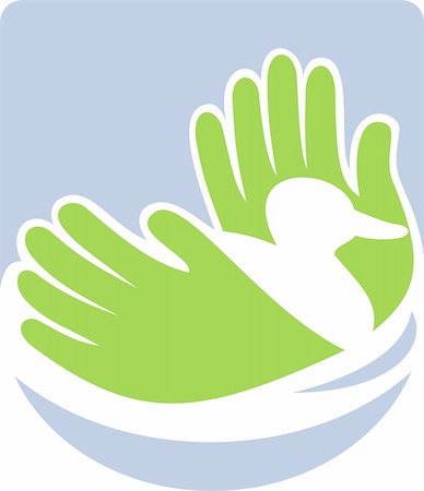 Icon shows a wild duck swimming with hands that also look like wings or grass reeds. Stock Photo - Budget Royalty-Free & Subscription, Code: 400-04749547
