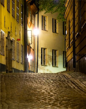 sweden window lamp - Narrow street at night in the old town (Gamla Stan) of Stockholm, sweden Stock Photo - Budget Royalty-Free & Subscription, Code: 400-04740834