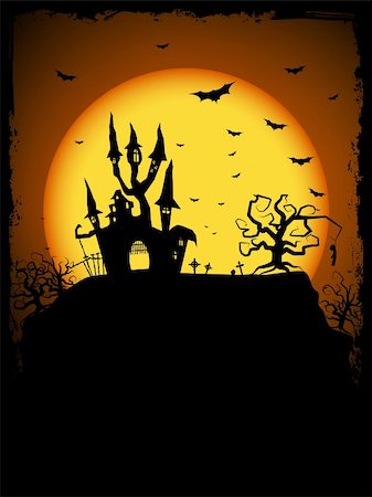 simsearch:400-03936196,k - Vector Haunted House on a Graveyard hill at night with full moon Stock Photo - Budget Royalty-Free & Subscription, Code: 400-04740868