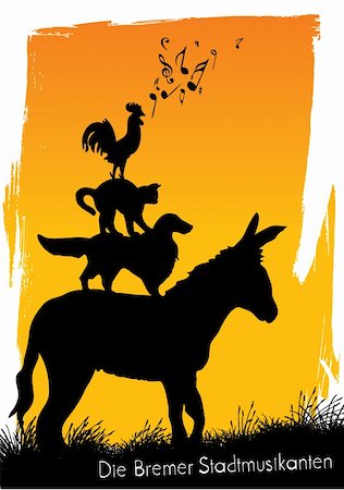 famous fairytale illustrations - vector illustration of the Bremen town musicians Stock Photo - Budget Royalty-Free & Subscription, Code: 400-04741111