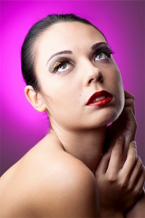 simsearch:400-07509444,k - beautiful woman over color  background with beautiful makeup Stock Photo - Budget Royalty-Free & Subscription, Code: 400-04741419