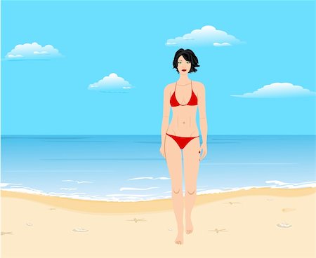 summer body cartoon - Vector illustration of summer beach girl Stock Photo - Budget Royalty-Free & Subscription, Code: 400-04742697