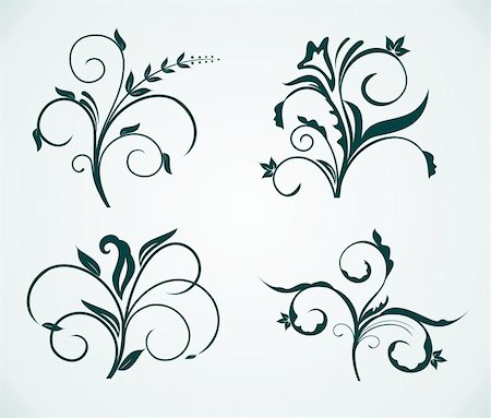 simsearch:400-06084681,k - Illustration of curled flowers ornament collection. Vector Foto de stock - Super Valor sin royalties y Suscripción, Código: 400-04742797