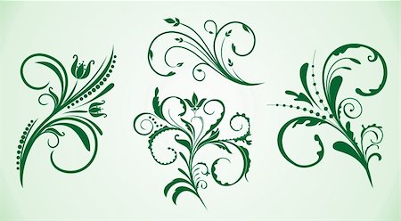 simsearch:400-06084681,k - Illustration of curled flowers ornament collection. Vector Foto de stock - Super Valor sin royalties y Suscripción, Código: 400-04742799