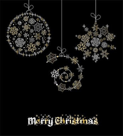 simsearch:400-05707989,k - Stylized Christmas Balls, On Black Background. Vector Illustration Stock Photo - Budget Royalty-Free & Subscription, Code: 400-04743131