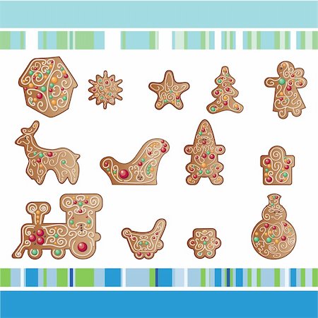 set of Christmas gingerbread cookies  with ornamental . eps8 Stock Photo - Budget Royalty-Free & Subscription, Code: 400-04754905