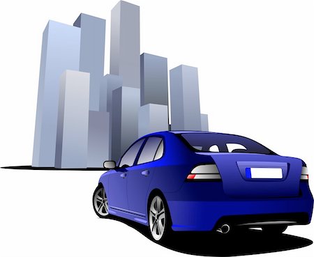 Luxury blue car on the town image background. Vector illustration Stock Photo - Budget Royalty-Free & Subscription, Code: 400-04755069
