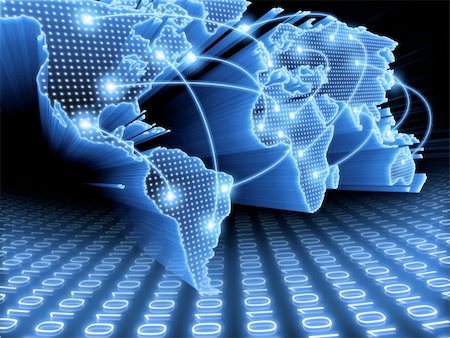 World Map interconnected by wire (Fiber Optics) of the information. Concept of global information and technology of communication. Stock Photo - Budget Royalty-Free & Subscription, Code: 400-04750158