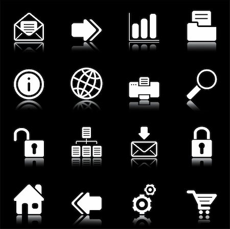 simsearch:400-03938572,k - Web and Internet icons reflected on black background, isolated objects Stock Photo - Budget Royalty-Free & Subscription, Code: 400-04751462