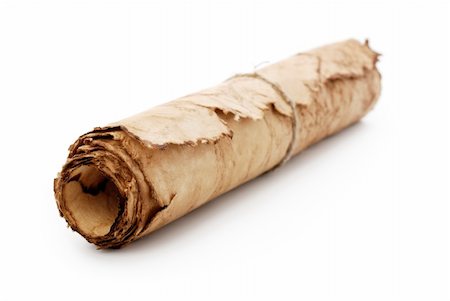 Roll of old vintage parchment tied with a rope. Isolated ower white background. Stock Photo - Budget Royalty-Free & Subscription, Code: 400-04751655
