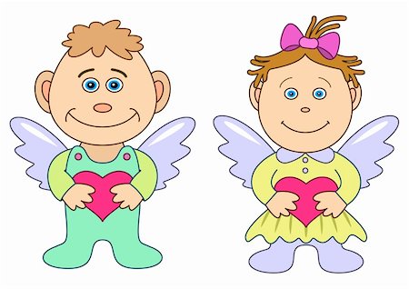 Girl and boy angels with hearts. Picture about love and valentine's day Stock Photo - Budget Royalty-Free & Subscription, Code: 400-04752153