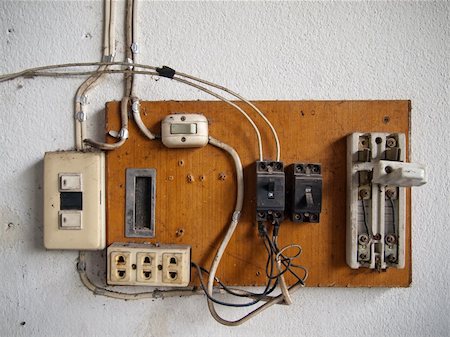 old dirty Electrical in wood panel on wall Stock Photo - Budget Royalty-Free & Subscription, Code: 400-04752185