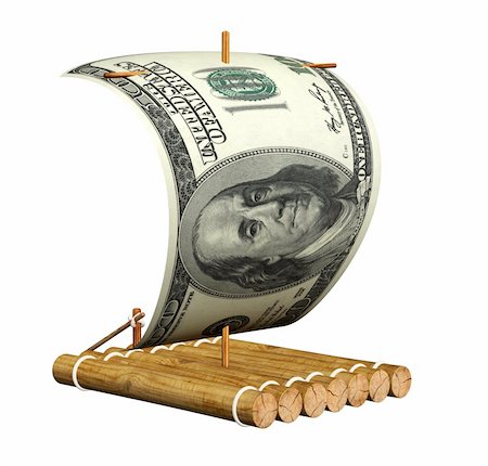 simsearch:400-08891312,k - Wooden raft with a sail from a dollar. Isolated over white Stock Photo - Budget Royalty-Free & Subscription, Code: 400-04753470