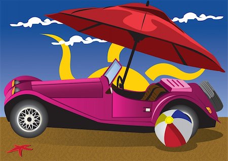 simsearch:600-01716651,k - Vector illustration of a retro car on a beach Stock Photo - Budget Royalty-Free & Subscription, Code: 400-04753505