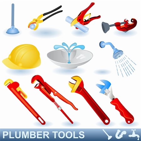 simsearch:400-03947919,k - A collection of different plumber tools, with shower and a sink Stock Photo - Budget Royalty-Free & Subscription, Code: 400-04764237