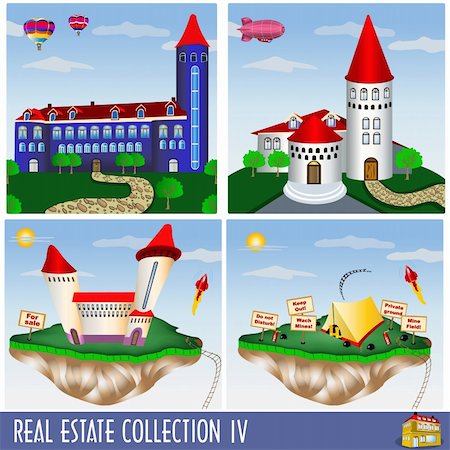 Vector illustration of four different real estates. Stock Photo - Budget Royalty-Free & Subscription, Code: 400-04764240