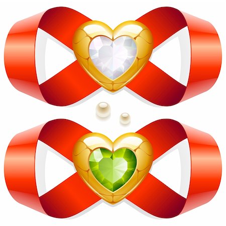 Red tape twirled in the shape of an infinity sign and golden heart with diamond Stock Photo - Budget Royalty-Free & Subscription, Code: 400-04765398
