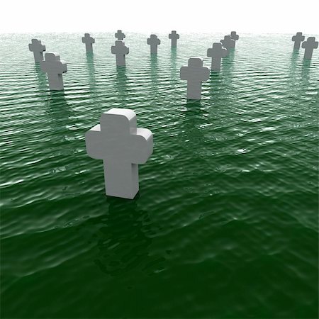 simsearch:400-04032243,k - cemetery white crosses flooded green water Stock Photo - Budget Royalty-Free & Subscription, Code: 400-04766009