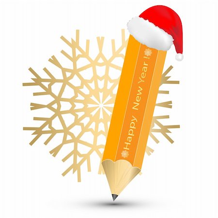 simsearch:400-08491819,k - Cap of Santa Claus put on a pencil and a snowflake on pure a background Photographie de stock - Aubaine LD & Abonnement, Code: 400-04766306