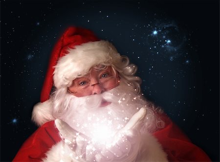 funny old people faces - Santa holding magical christmas lights in hands Stock Photo - Budget Royalty-Free & Subscription, Code: 400-04766457