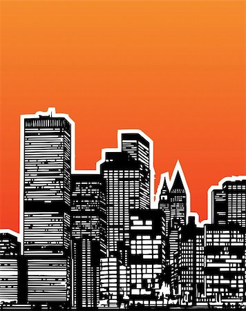 simsearch:400-05723698,k - vector illustration of sun setting over highrise city skyline Photographie de stock - Aubaine LD & Abonnement, Code: 400-04766893