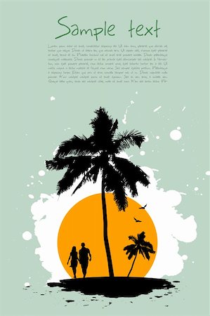simsearch:400-04266669,k - illustration of beach card with tree  and sunset on sea beach Stock Photo - Budget Royalty-Free & Subscription, Code: 400-04767275