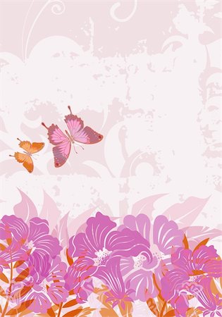 filigree designs in trees and insects - Grunge floral background with butterfly (no transparency), element for design, vector illustration Stock Photo - Budget Royalty-Free & Subscription, Code: 400-04767346
