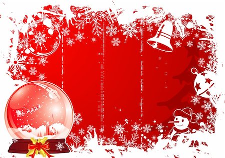 Grunge Christmas frame with snowflakes, bell, element for design, vector illustration Stock Photo - Budget Royalty-Free & Subscription, Code: 400-04767354