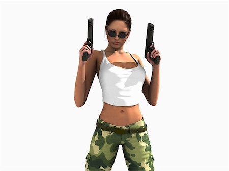 simsearch:400-04259157,k - 3d illustration of a female soldier holding two guns Stock Photo - Budget Royalty-Free & Subscription, Code: 400-04768619