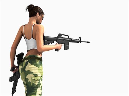 simsearch:400-04259157,k - 3d illustration of a female soldier holding two guns Stock Photo - Budget Royalty-Free & Subscription, Code: 400-04768625