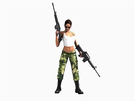 simsearch:400-04259157,k - 3d illustration of a female soldier holding two guns Stock Photo - Budget Royalty-Free & Subscription, Code: 400-04768622