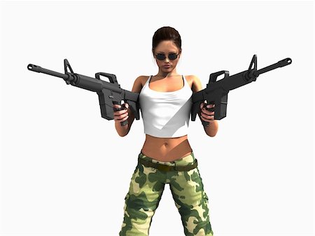 simsearch:400-04259157,k - 3d illustration of a female soldier holding two guns Stock Photo - Budget Royalty-Free & Subscription, Code: 400-04768623
