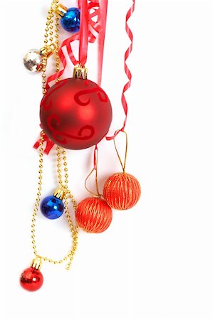 simsearch:400-04499144,k - Colorful Christmas baubles hanging on a string on white background with copy space. Stock Photo - Budget Royalty-Free & Subscription, Code: 400-04768899