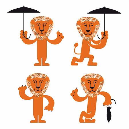 simsearch:400-08255624,k - Cartoon lion with umbrella, icons set, gentleman, rainy weather Stock Photo - Budget Royalty-Free & Subscription, Code: 400-04769001