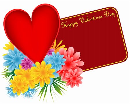 simsearch:400-05897213,k - Valentine red heart, bouquet of flowers and a happy valentines day gift tag. Isolated on white. Copy space for text. Stock Photo - Budget Royalty-Free & Subscription, Code: 400-04769118