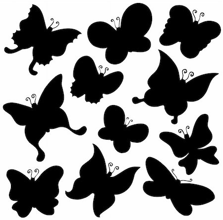 Butterflies silhouette collection - vector illustration. Stock Photo - Budget Royalty-Free & Subscription, Code: 400-04769337
