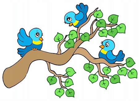simsearch:400-07995476,k - Three small birds sitting on branch - vector illustration. Stock Photo - Budget Royalty-Free & Subscription, Code: 400-04769356