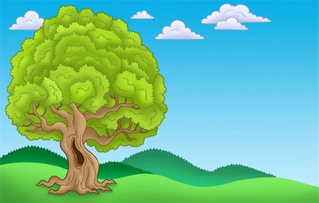 simsearch:400-05885713,k - Landscape with big leafy tree - color illustration. Stock Photo - Budget Royalty-Free & Subscription, Code: 400-04769453