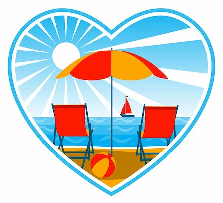 simsearch:400-05944023,k - vector deck chairs under umbrella on the beach in heart, Adobe Illustrator 8 format Stock Photo - Budget Royalty-Free & Subscription, Code: 400-04769999