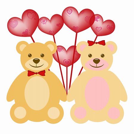 Valentine's Day Teddy Bear Couple with Red Heart Shaped Balloons Stock Photo - Budget Royalty-Free & Subscription, Code: 400-04762579