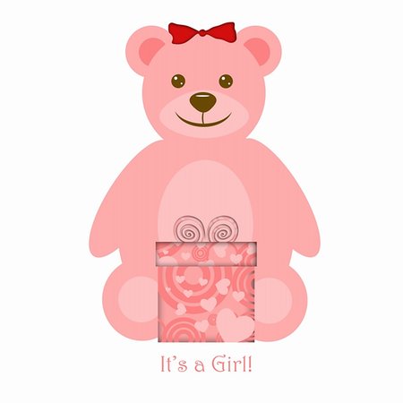 sibling newborn parent - Pink Girl Teddy Bear with Present Illustration Stock Photo - Budget Royalty-Free & Subscription, Code: 400-04762580