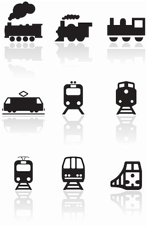 Vector set of different train illustrations or symbols. All vector objects are isolated. Colors and transparent background color are easy to adjust. Stock Photo - Budget Royalty-Free & Subscription, Code: 400-04762726